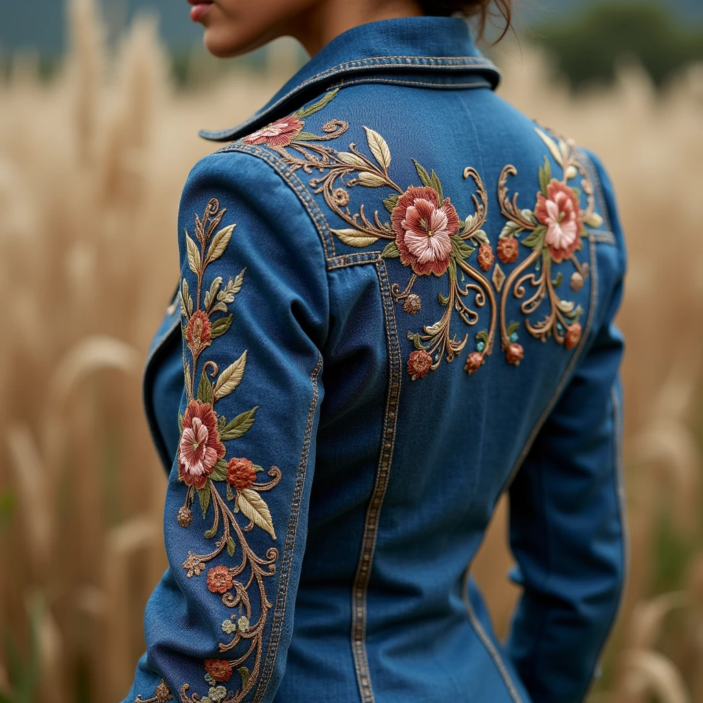 Luxury hand embroidery on denim jacket