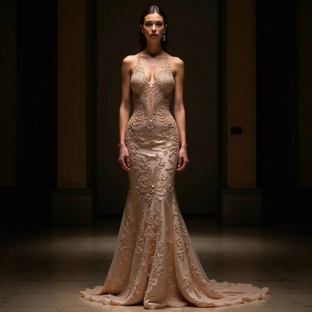 Custom beading and embellishment on evening wear