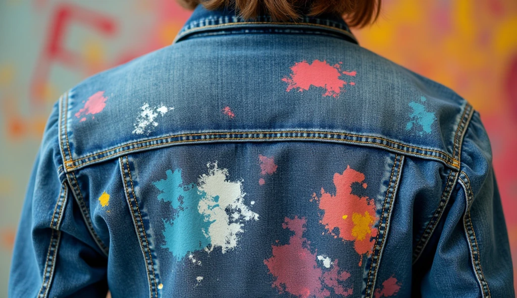 Hand-painted artistic denim with abstract design